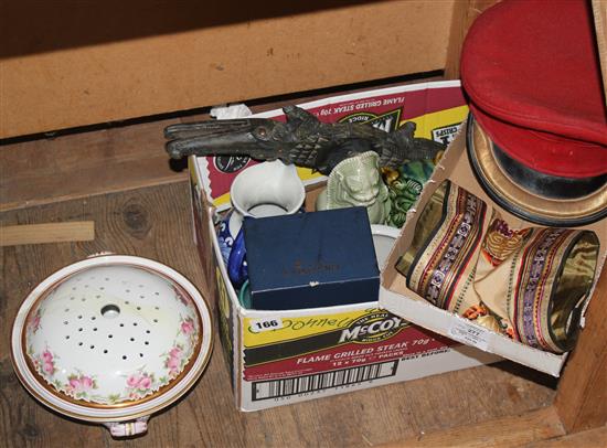 Mixed ceramics, hat, embroidery etc.